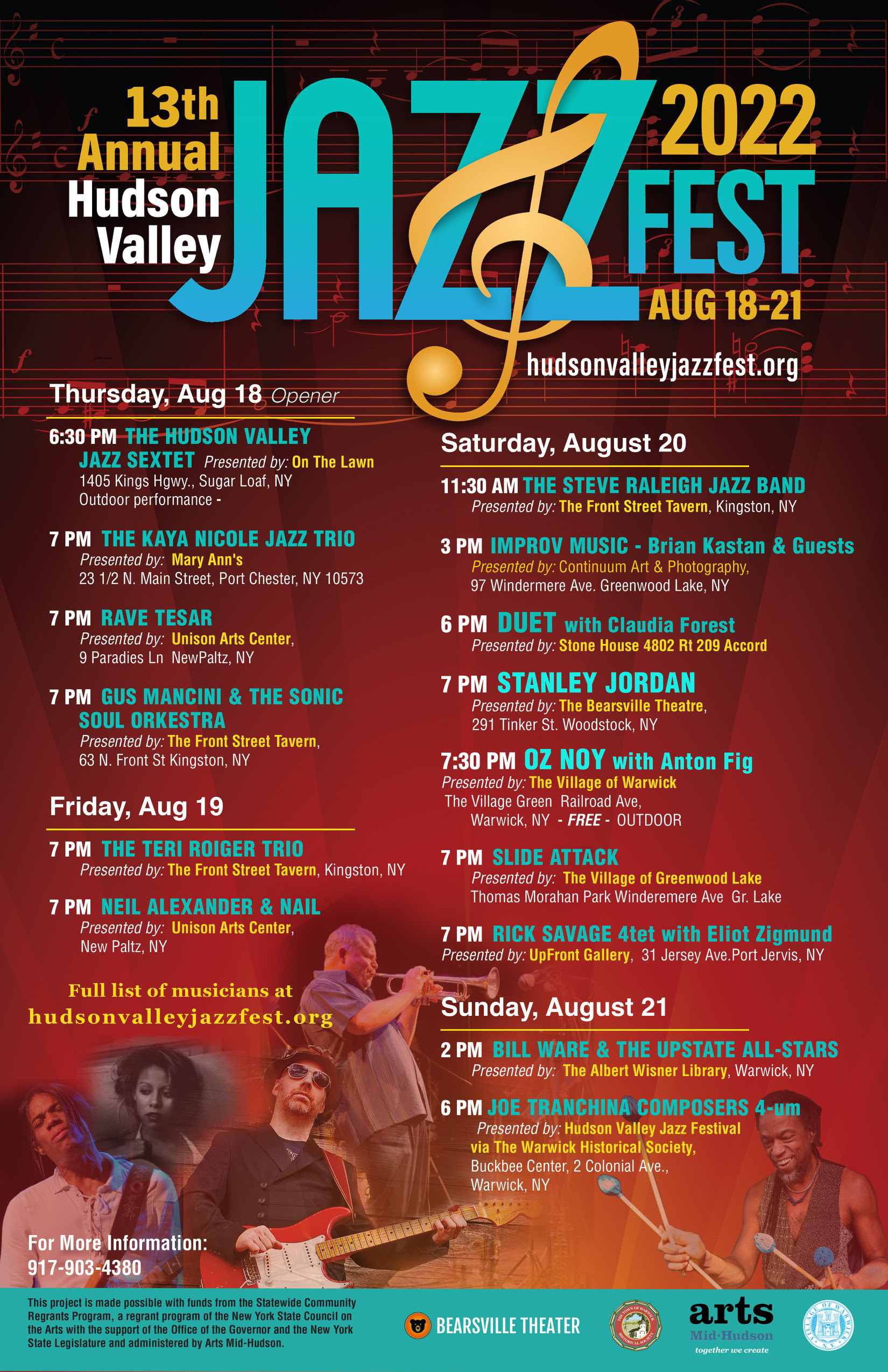 13th Annual Hudson Valley Jazz Festival August 18-21, 2022