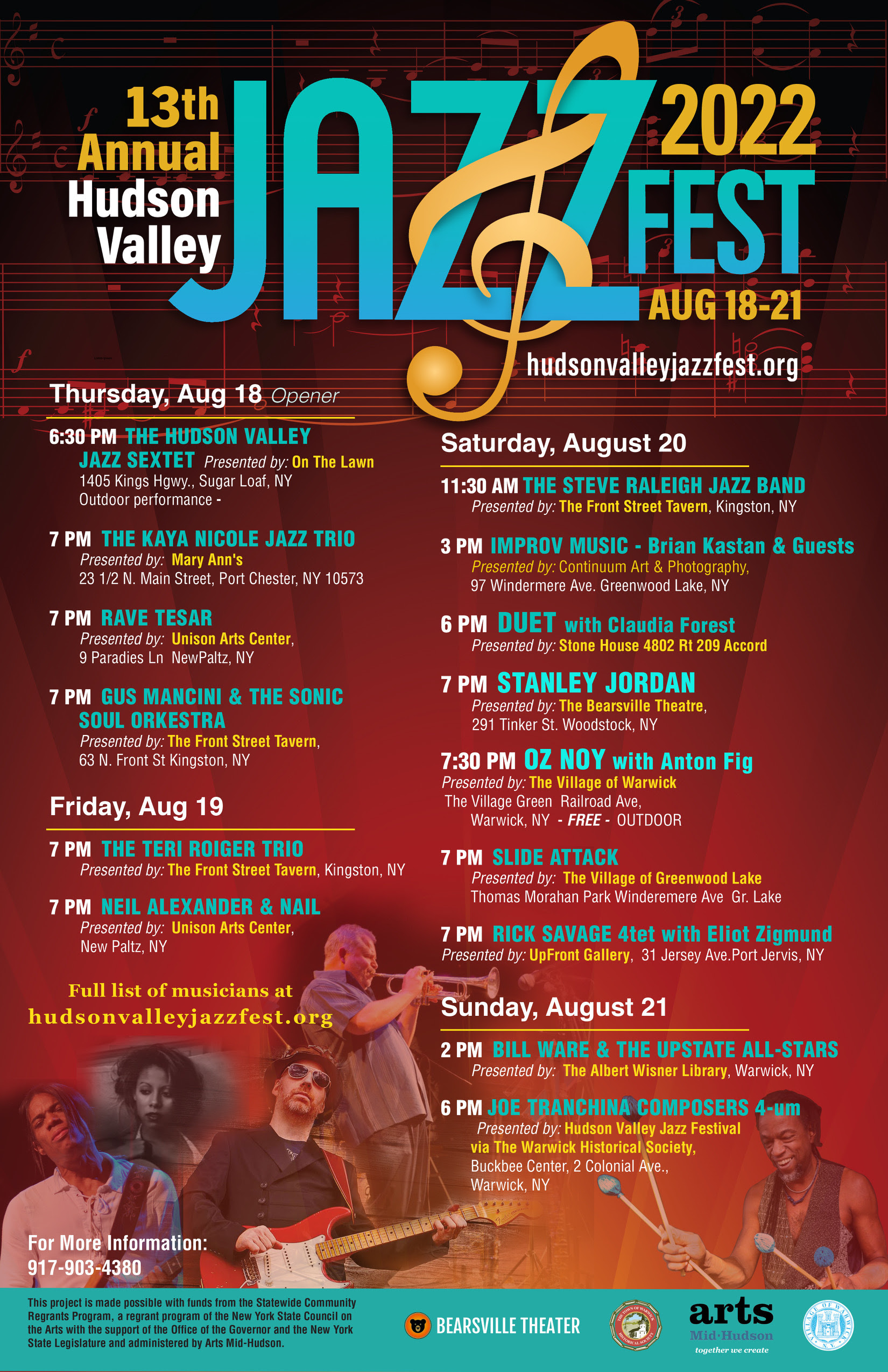 13th Annual Hudson Valley Jazz Festival August 1821, 2022 Grateful Web