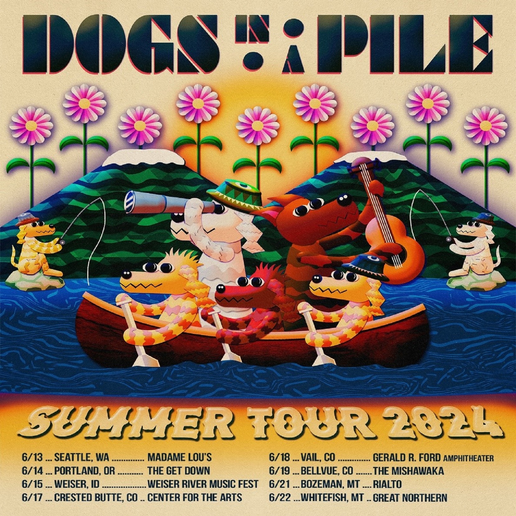 DOGS IN A PILE PLOT HEADLINING DATES FOR SUMMER 2024