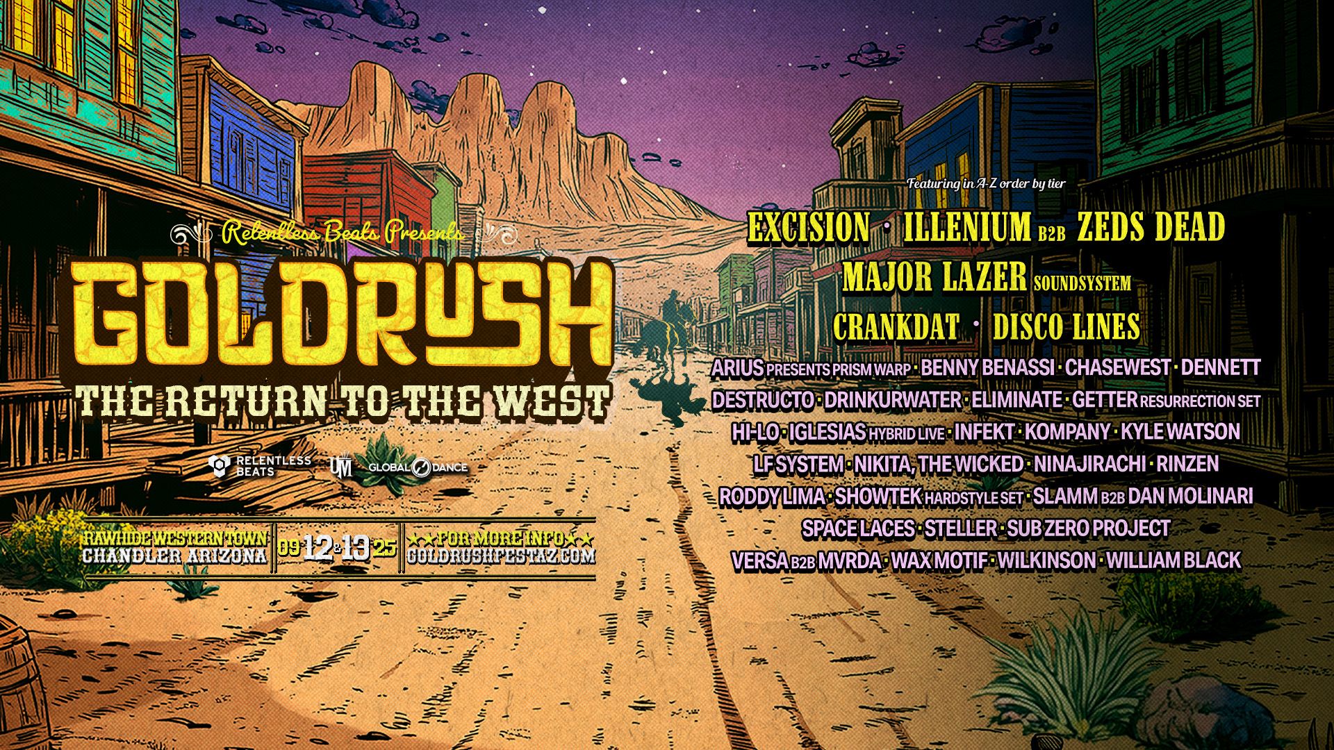 RELENTLESS BEATS PRESENTS GOLDRLESSH: THE RETURN TO THE WEST ANNOUNCES 24 KARAT LINEUP, AS FESTIVAL HEADS BACK TO RAWHIDE WESTERN TOWN, SEPTEMBER 12 & 13, 2025