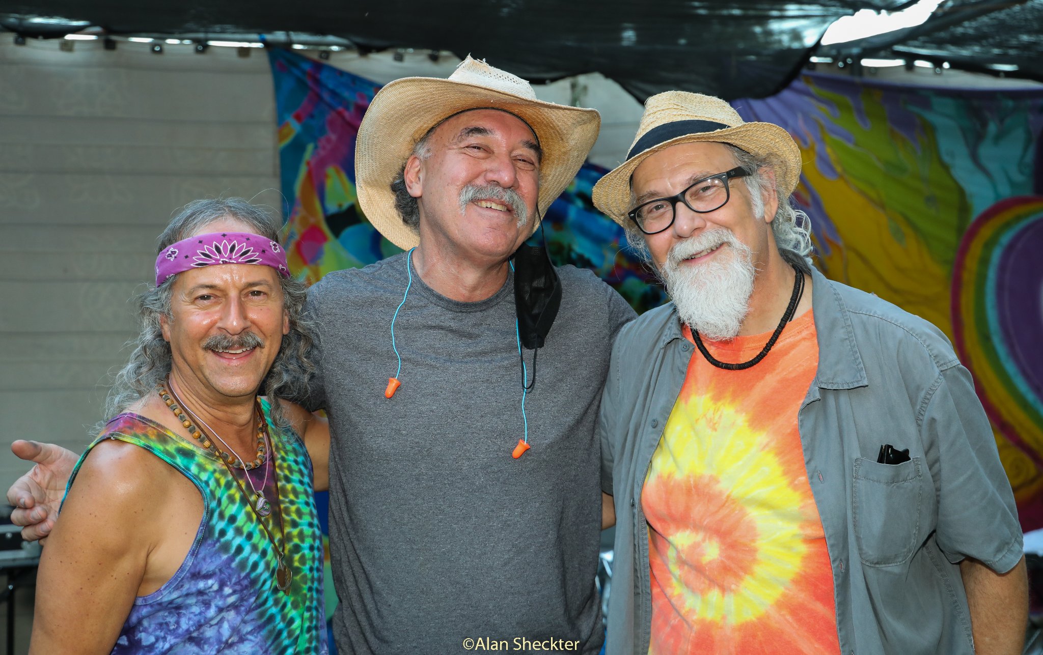 Barry Sless (from left), Bobby Vega, and Mookie Siegel get set to perform as the Skeleton Crew, which was quicky assembled in place of Steve Kimock who was unable to attend
