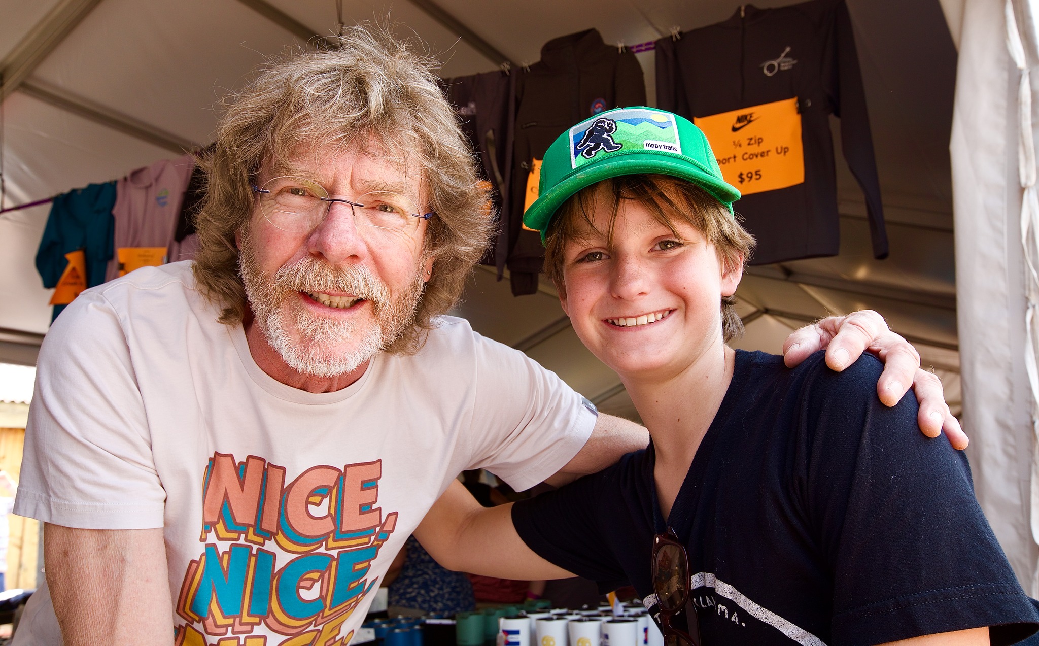 Sam Bush taking time out to chat with fans of all ages and sign autographs
