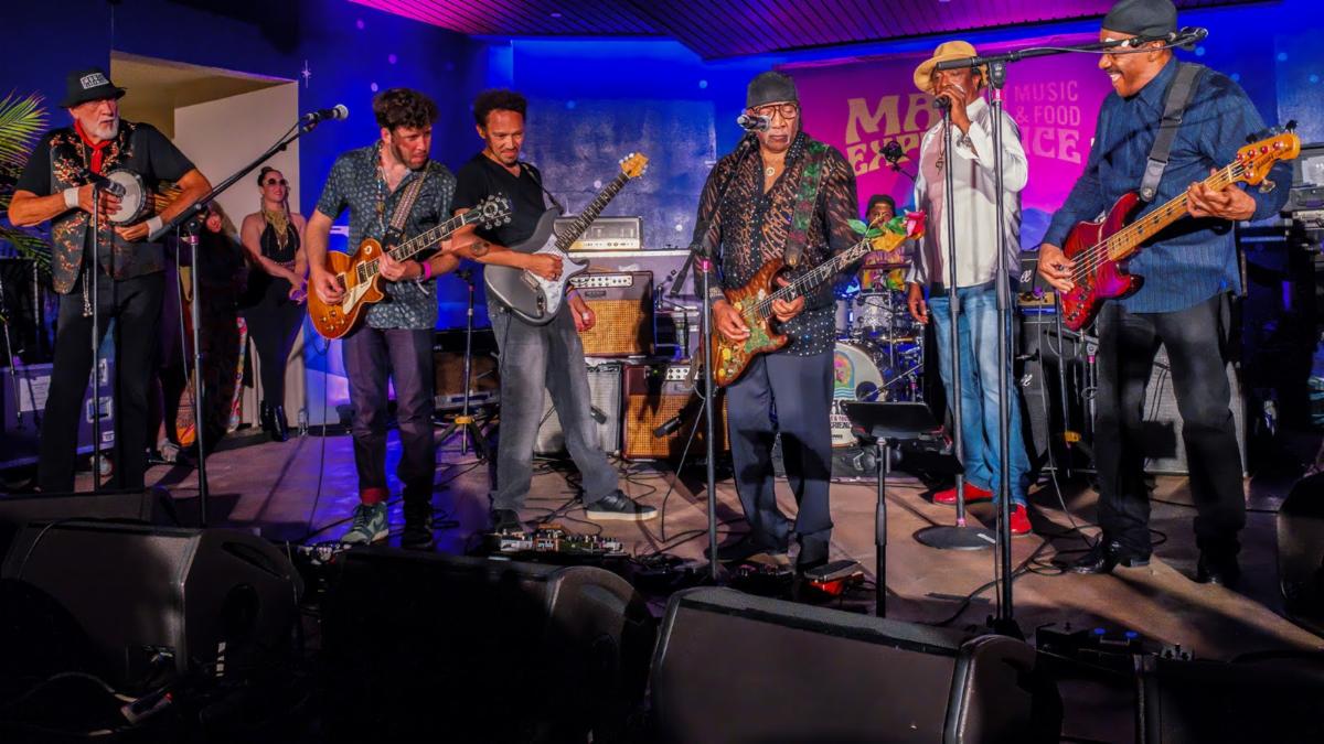 Jimi Hendrix tribute with Dumstaphunk and special guests Mick Fleetwood, Ernie Isley, and Bernard Fowler at the 2025 Maui Music and Food Experience   Photo Credit: Sean Hower