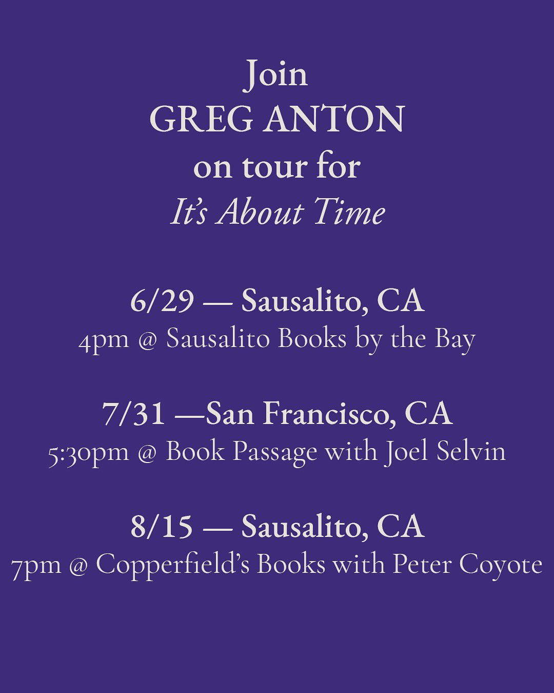 Catch Greg on his book signing tour