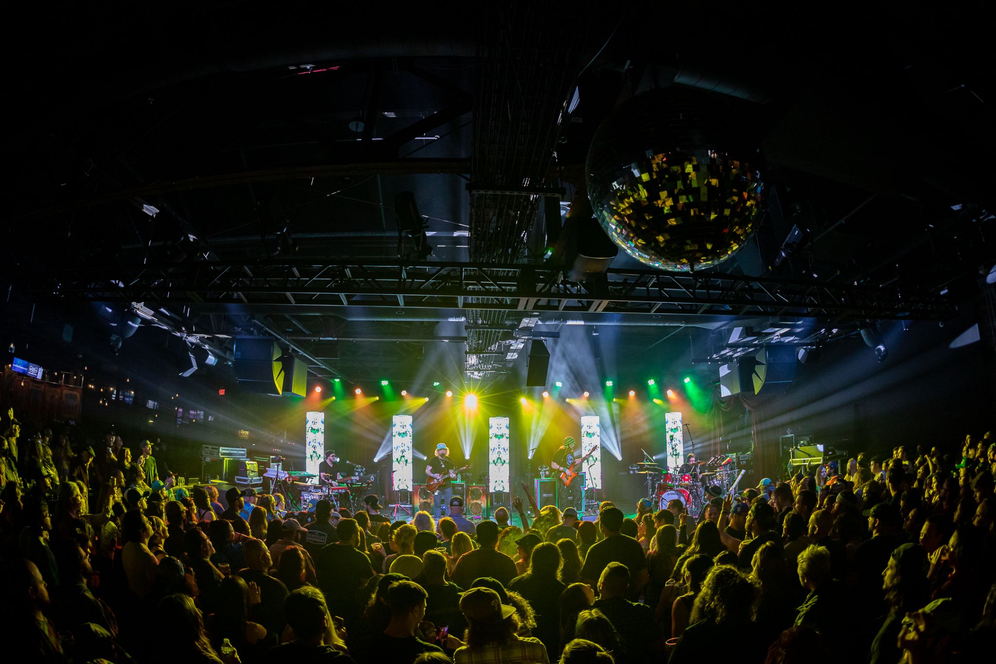 Twiddle live at Brooklyn Bowl Philadelphia (L-R): Ryan Dempsey (keys) Mihali Savoulidis (guitar, vocals), Zdenek Gubb (bass) , Adrian Tramontano (drums) . Photo: Dave DeCrescente. 