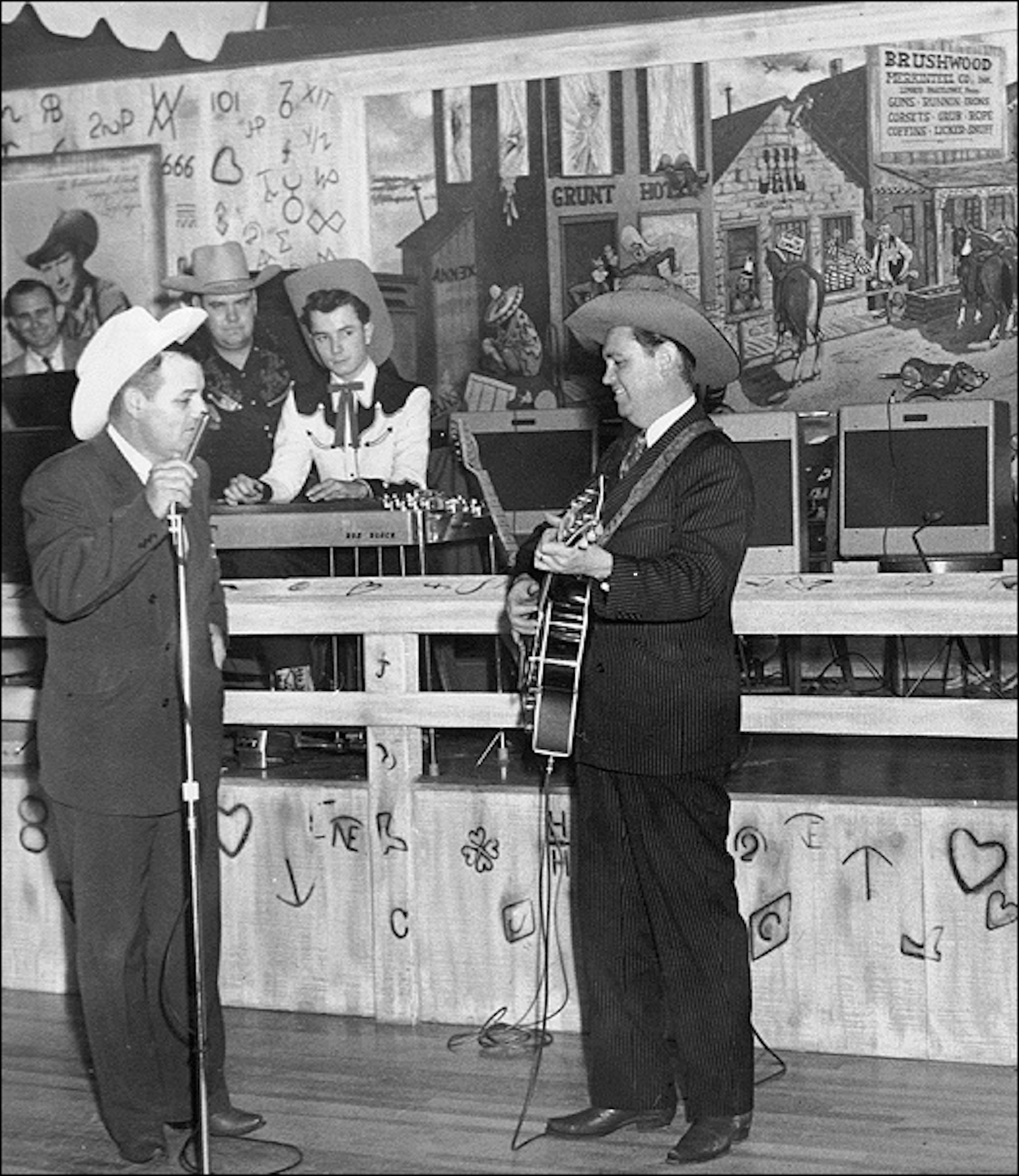 L/R Bob Wills, Bobby Black, Merle Travis