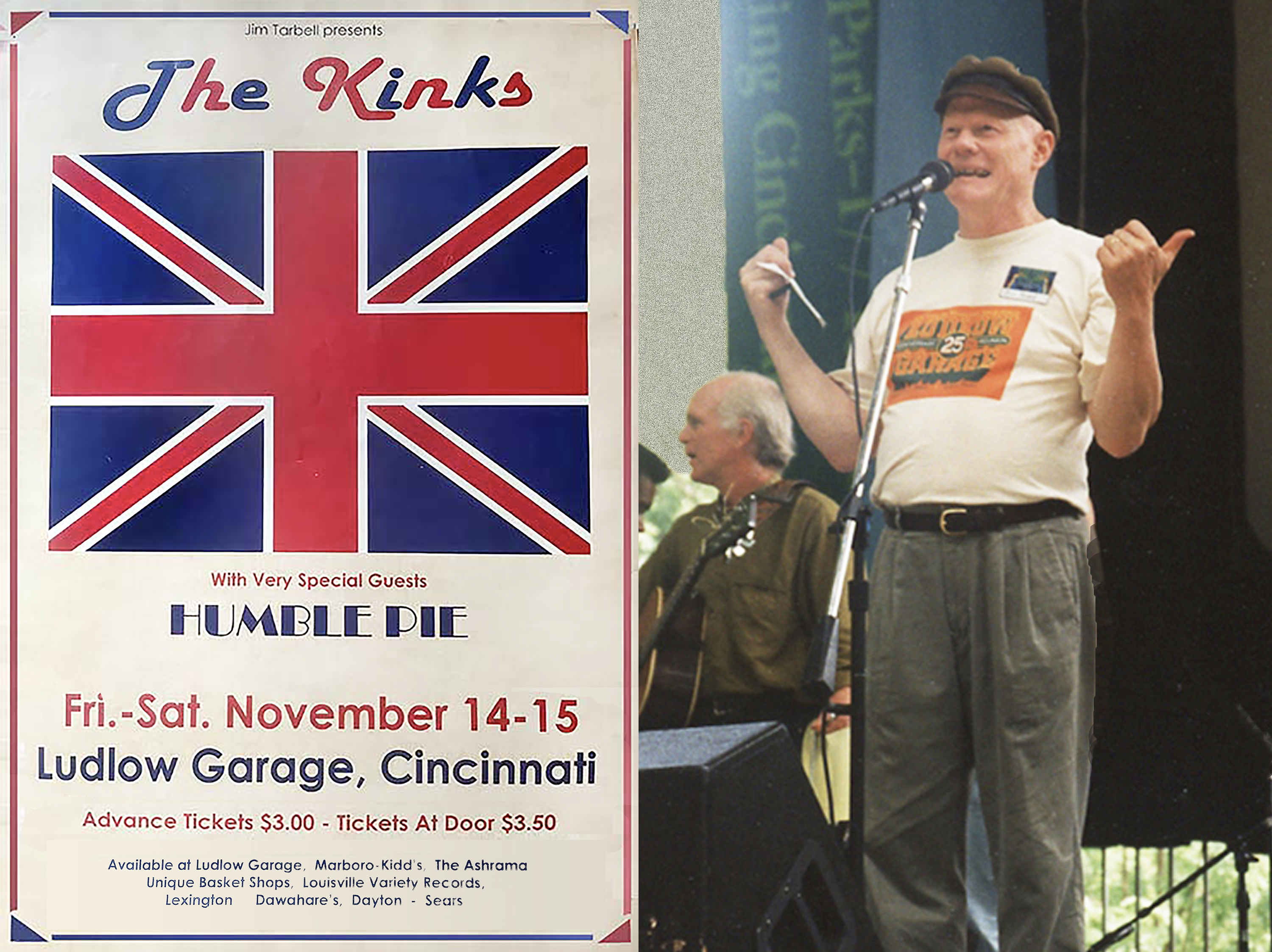 Vintage Ludlow Garage concert poster – Courtesy of Stan Cobb | Promoter Jim Tarbell at the Ludlow Garage 25th Anniversary show, 1994 | Photo: Sam A. Marshall