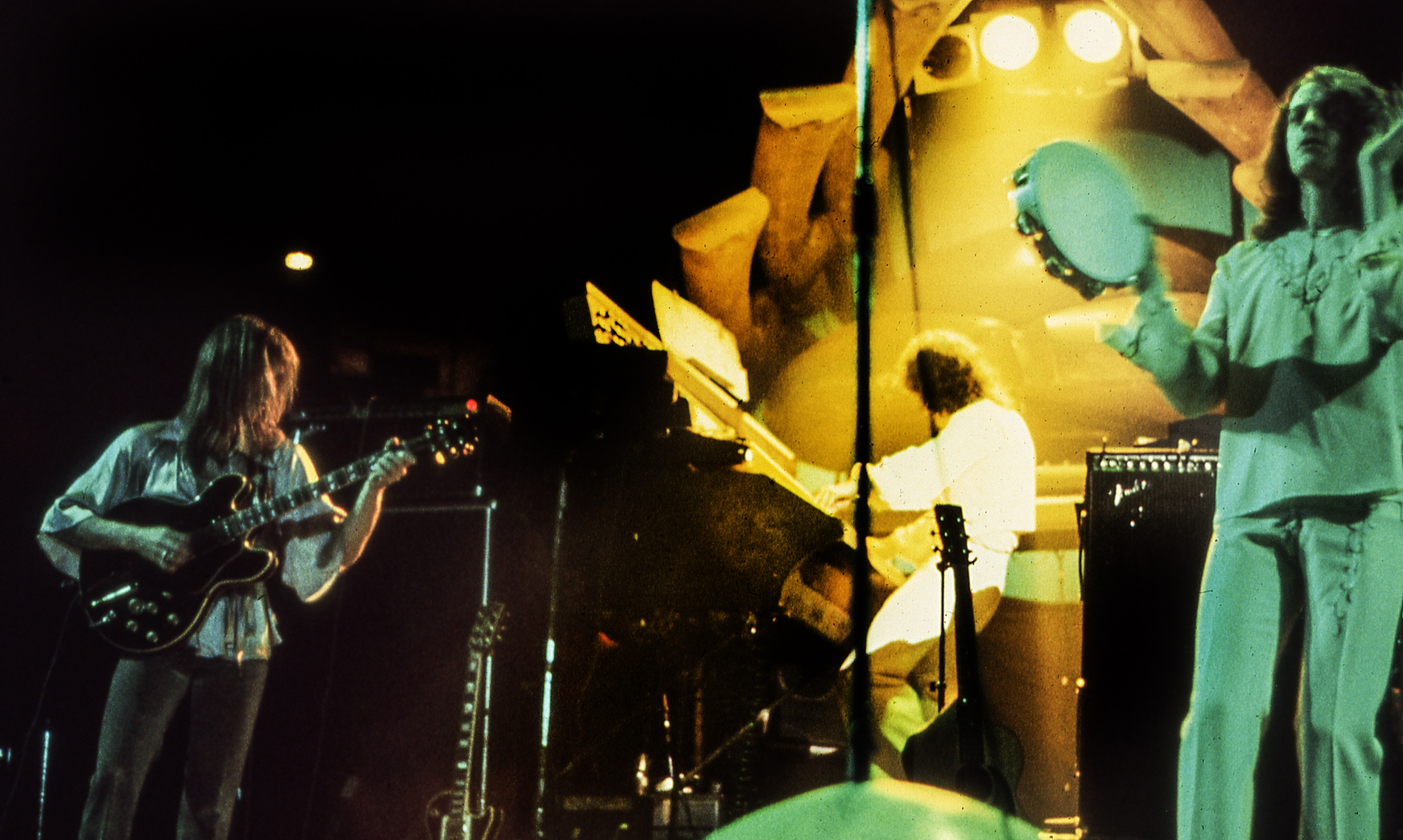 Steve Howe, Patrick Moraz & Jon Anderson of Yes, with fantasy staging in 1974 | Photo: Courtesy estate of Joseph Stercz | Cincinnati OH