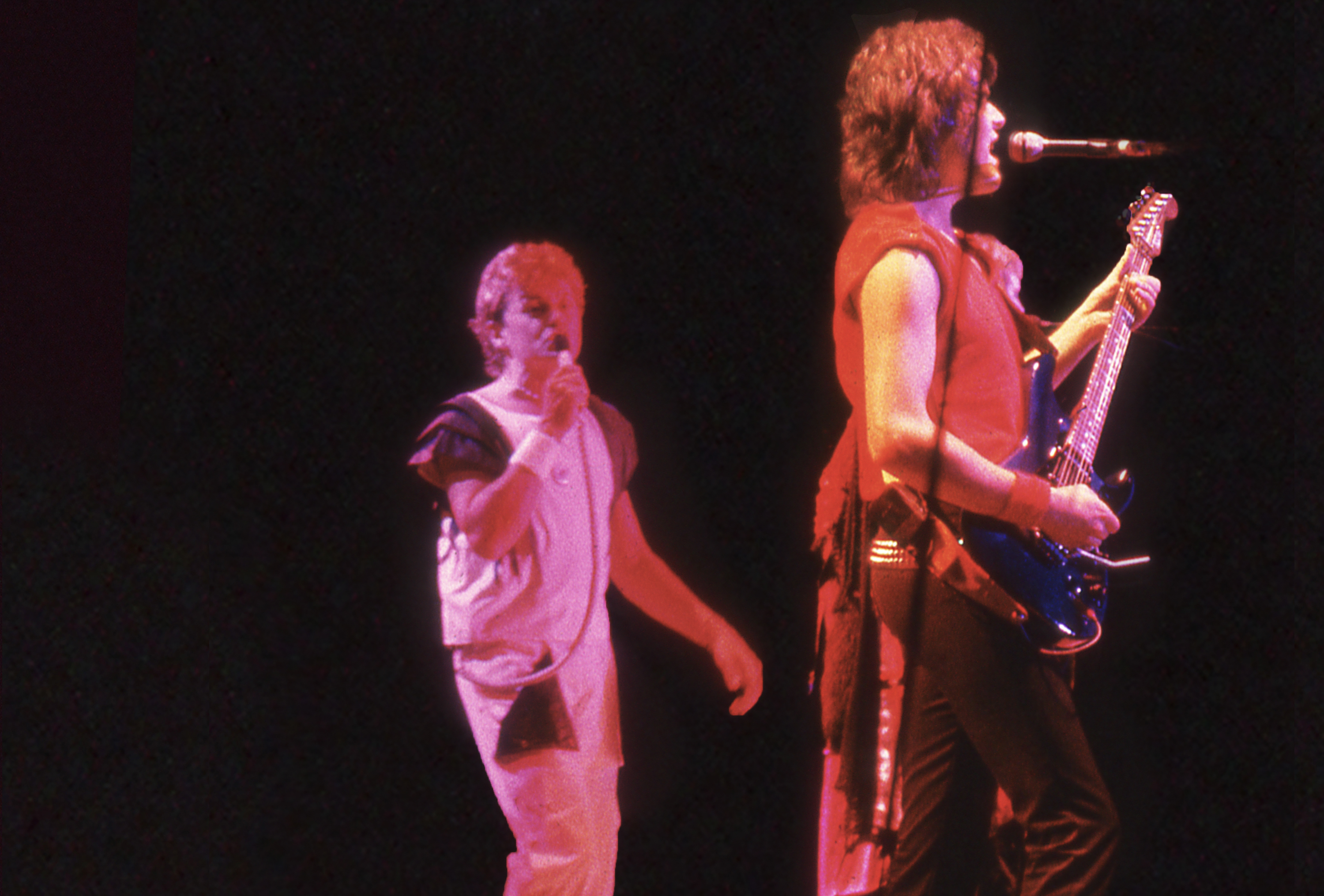 Original Yes lead singer Jon Anderson and guitarist Trevor Rabin vocal sharing, live in 1984 | Photo: Sam A. Marshall | Cincinnati OH