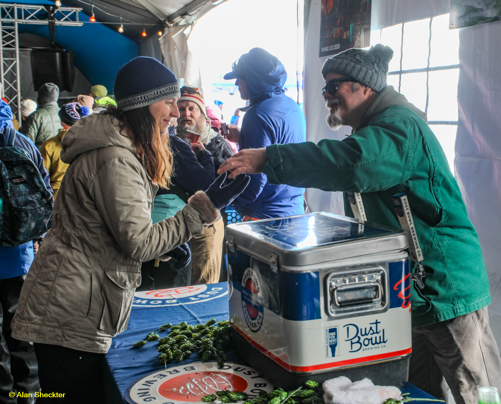 Dust Bowl Brewing Co., of Elk Grove, Calif., passing out beer samples