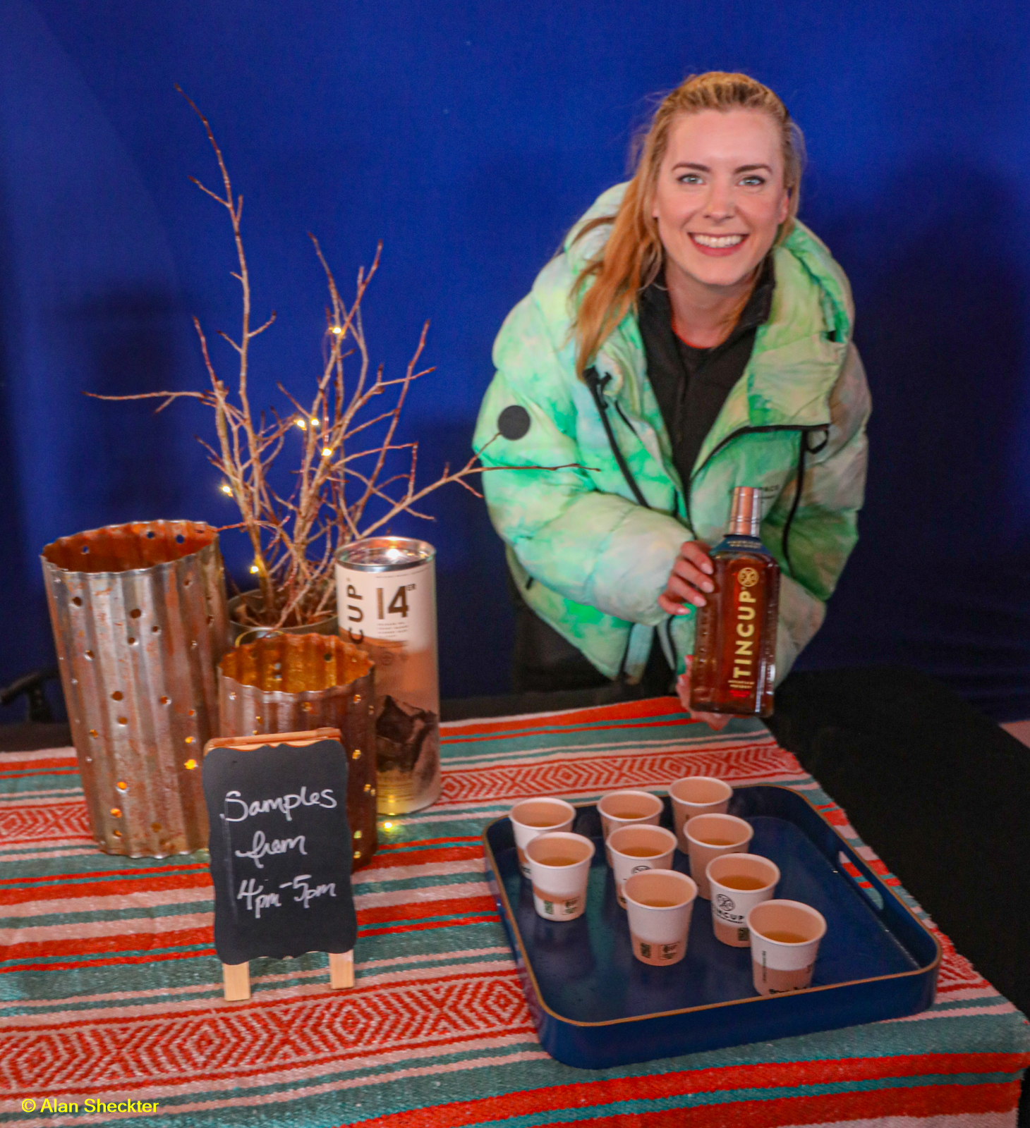 Tincup whiskey samples in the VIP tent