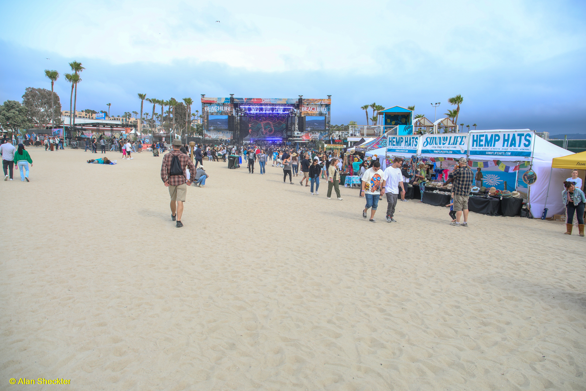 The expansive beach viewing area of the Low Tide stage, between bands on Saturday