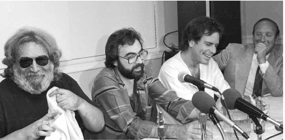 Jerry, Len, Bobby, and Clive Davis at the NYC news conference and press premiere of So Far, September 1987. Photo courtesy ©Susana Millman