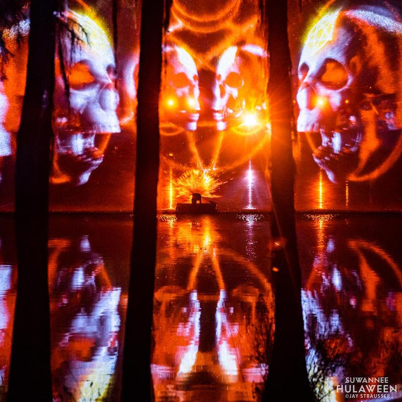 Projection mapping at Spirit Lake at Hulaween 2022