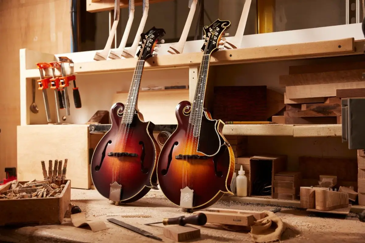   Above (L-R): The Gibson F-5G and the 1923 F-5 Master Model Reissue Mandolins from Gibson Custom Shop.