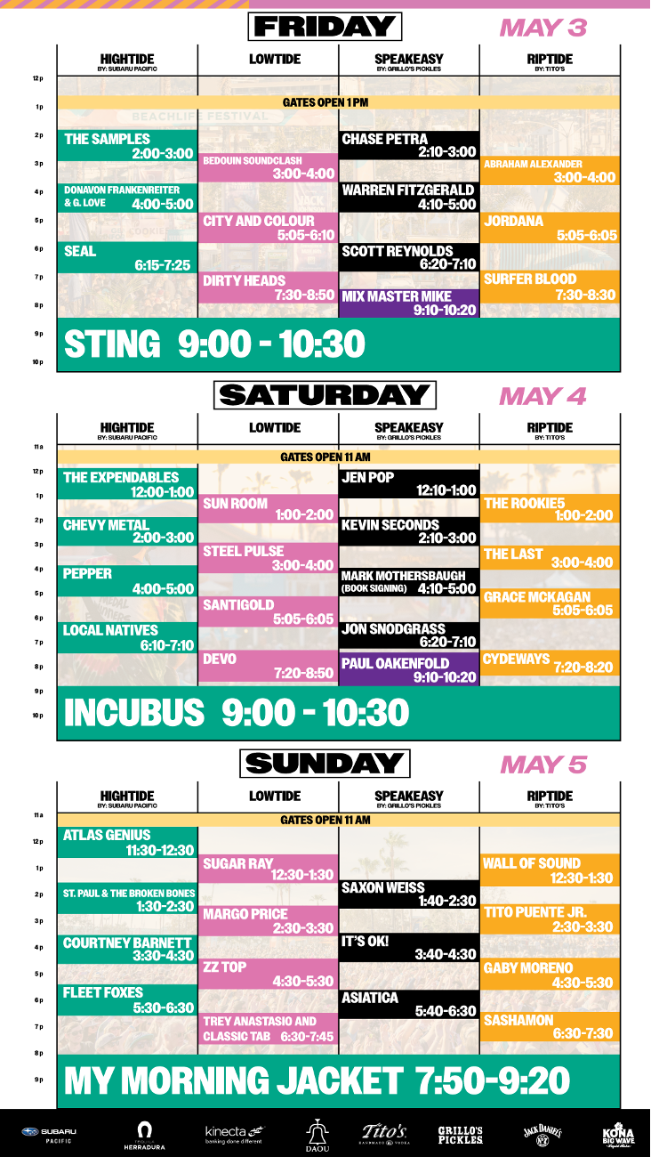 STING, INCUBUS, MY MORNING JACKET, SEAL, DEVO, TREY ANASTASIO, DIRTY HEADS, LOCAL NATIVES, SANTIGOLD, ZZ TOP AND MORE TO PERFORM