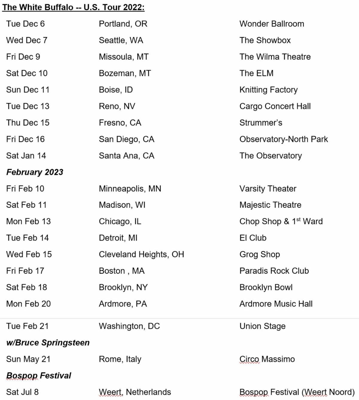 The White Buffalo tour dates