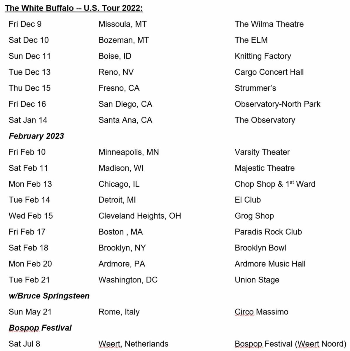 The White Buffalo tour dates
