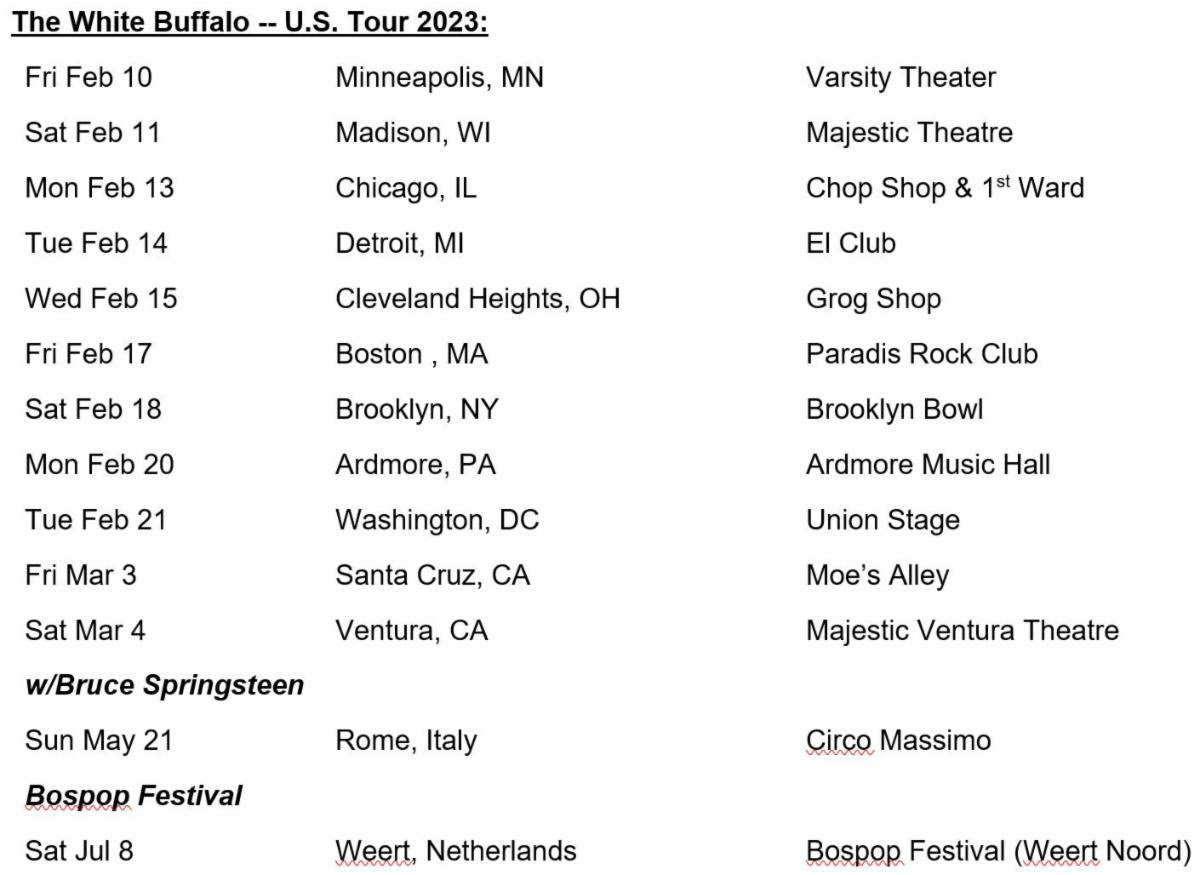 current dates for The White Buffalo