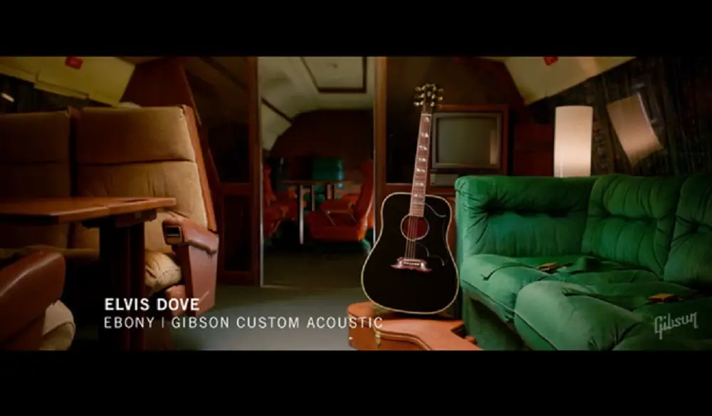 Above: The Gibson Elvis Dove acoustic pictured in Elvis' plane, the 