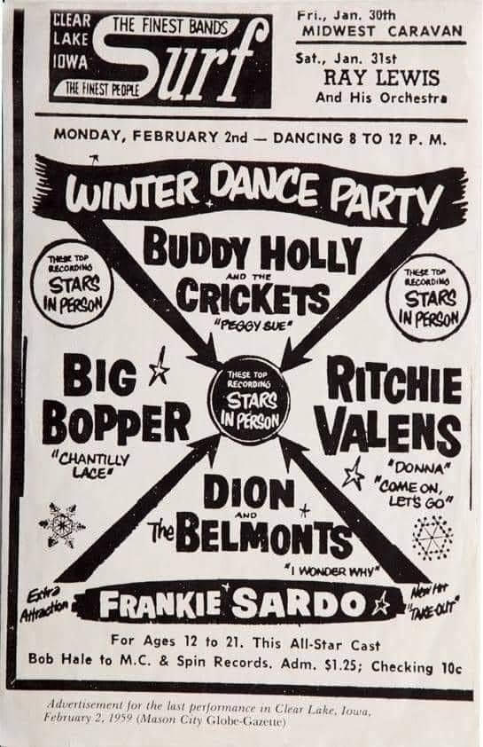 February 3, 1959, known as 'The Day The Music Died' monumentalized with sold-out concert in Clear Lake, Iowa