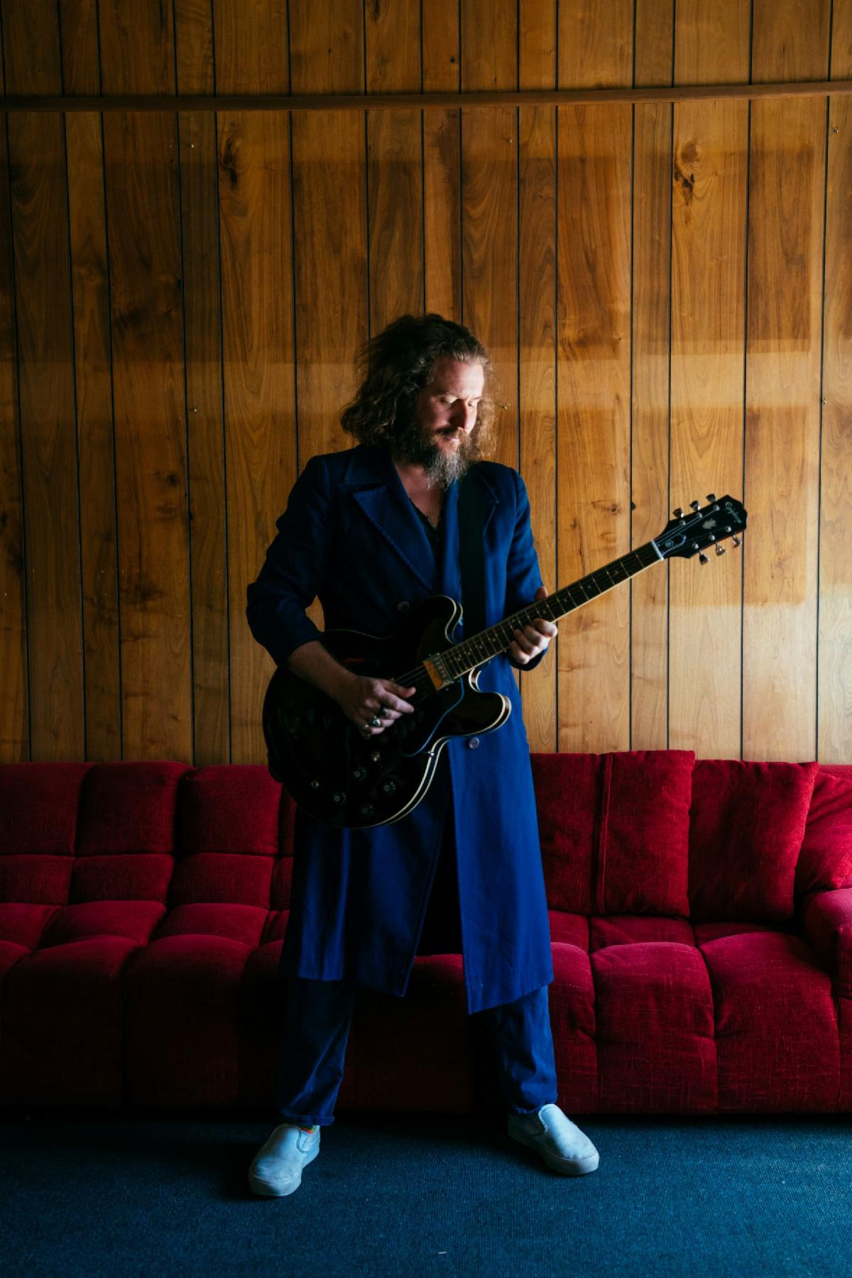 Above: Jim James pictured with his new Epiphone ES-335