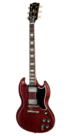 AC/DC gear including the Gibson Custom Shop 1961 Les Paul SG “Red Devil” guitar in Cherry Red