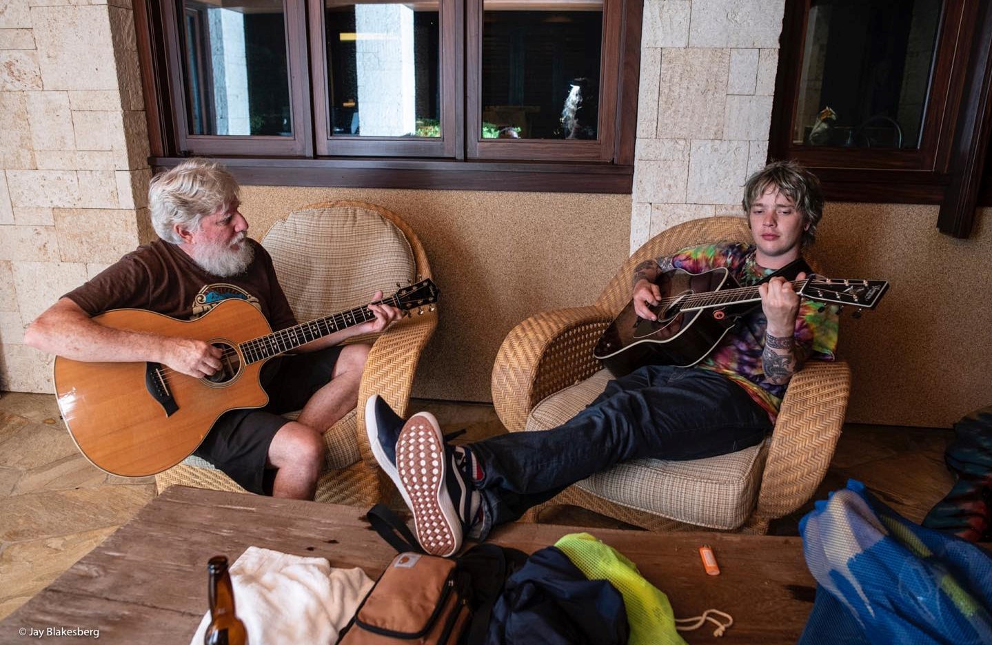 We LOVE our Billys! Bill Nershi (String Cheese Incident) with Billy Strings "playin' in the band" and enjoying the bliss of the magic moment. - photo credit: Jay Blakesberg Photography