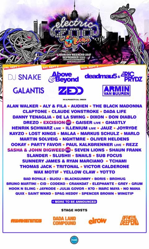 Electric Zoo Festival 2017 Phase 2 Lineup