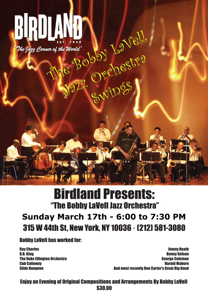 Birdland Presents: “The Bobby LaVell Jazz Orchestra”