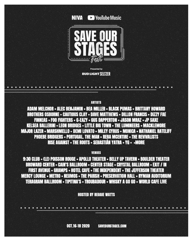 #SOSFEST, A THREE-DAY VIRTUAL FESTIVAL TO HELP SAVE INDEPENDENT VENUES ACROSS THE U.S.