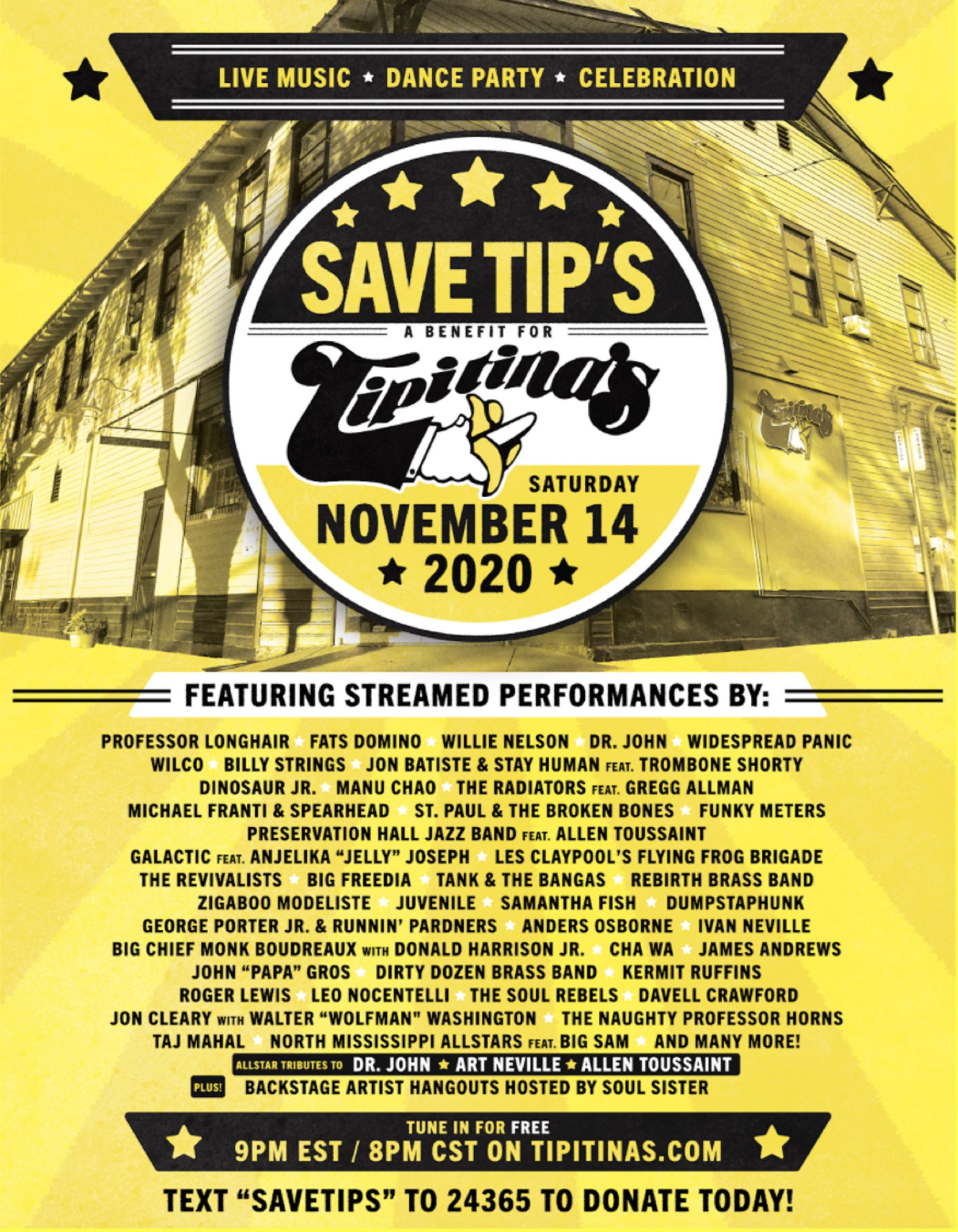 New Orleans' iconic Tipitina's announces "Save Tips" livestream fundraiser
