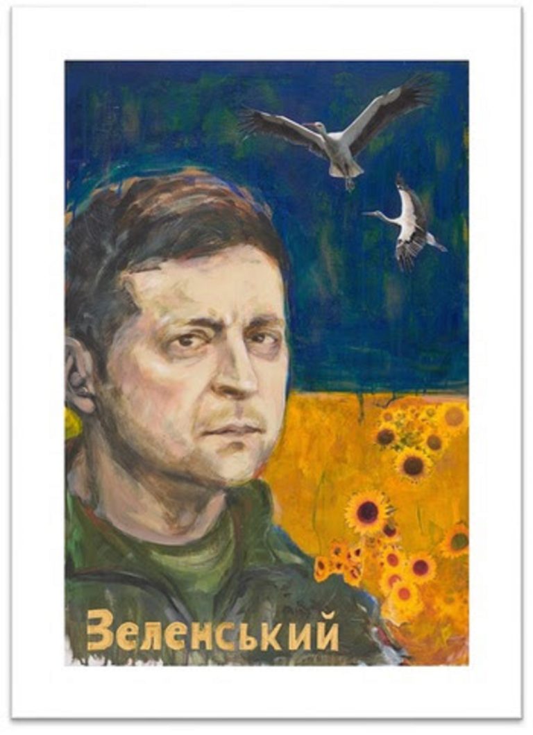 Joan Baez paints Ukrainian president Volodymyr Zelenskyy
