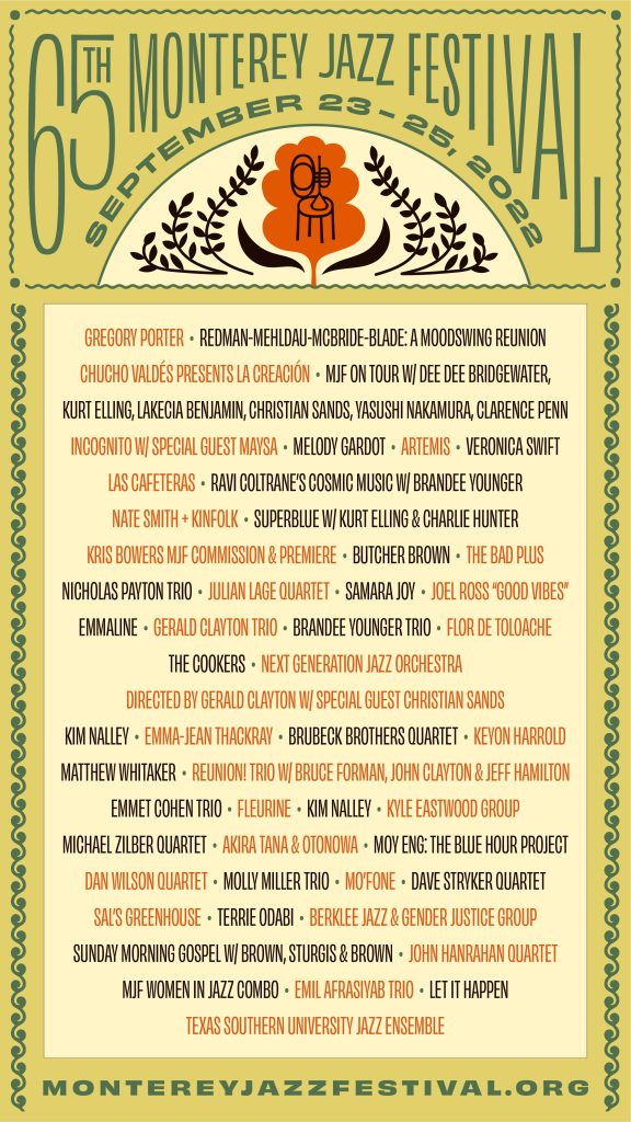 Monterey Jazz Festival Celebrates its 65th Anniversary September 23-25, 2022