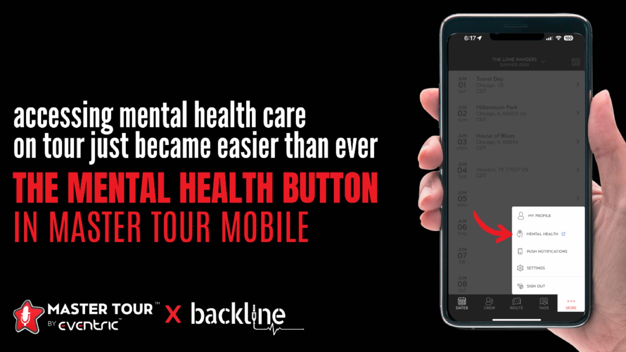 BACKLINE ANNOUNCE EVENTRIC / MASTER TOUR APP PARTNERSHIP FOR MENTAL HEALTH SUPPORT