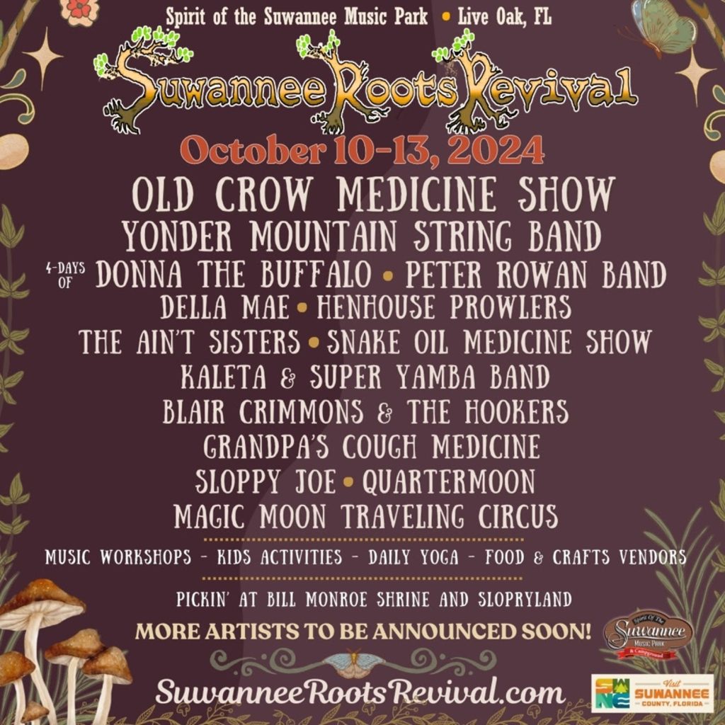 Suwannee Roots Revival Announces Old Crow Medicine Show, Yonder Mountain String Band, Donna the Buffalo – Oct 10-13