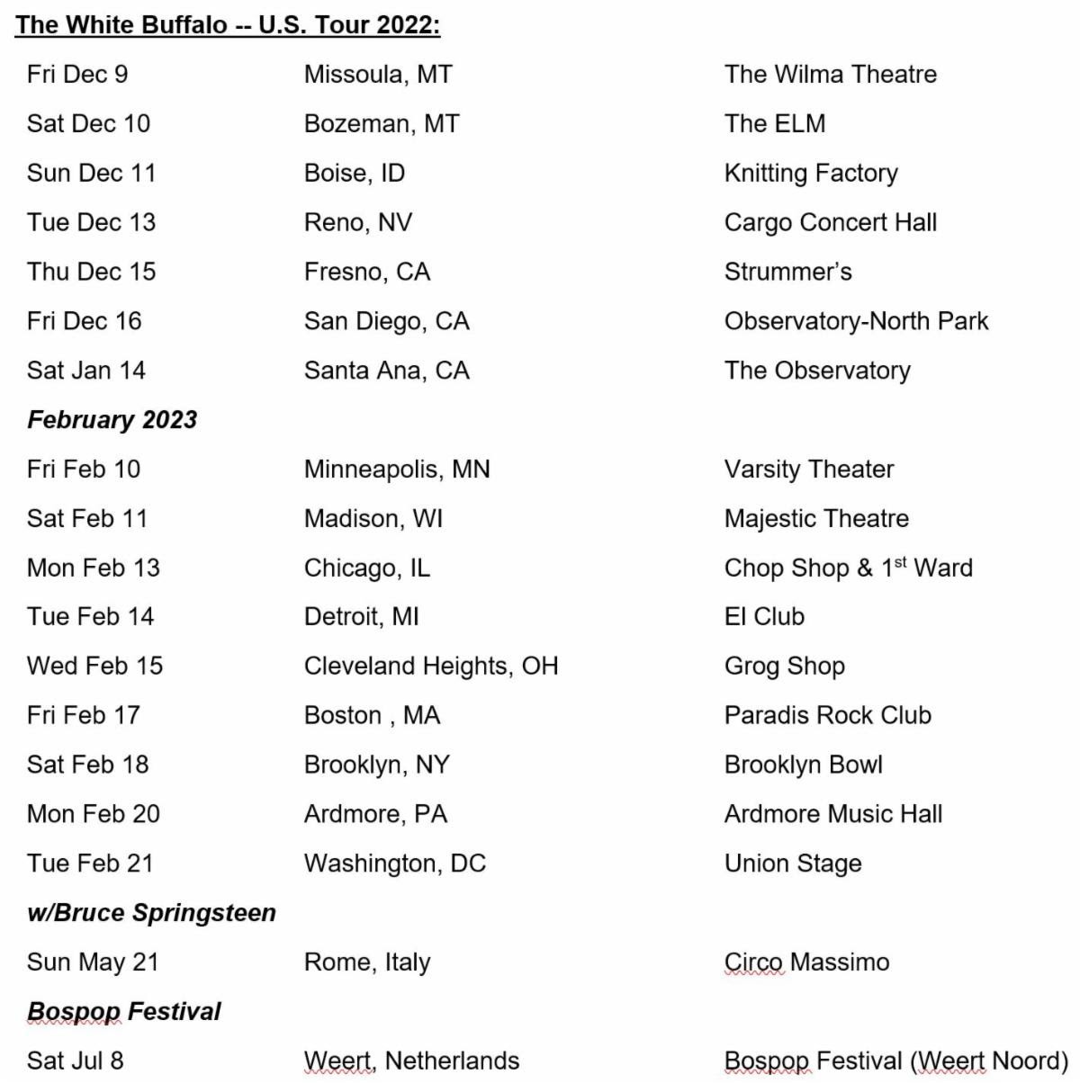 The White Buffalo tour dates