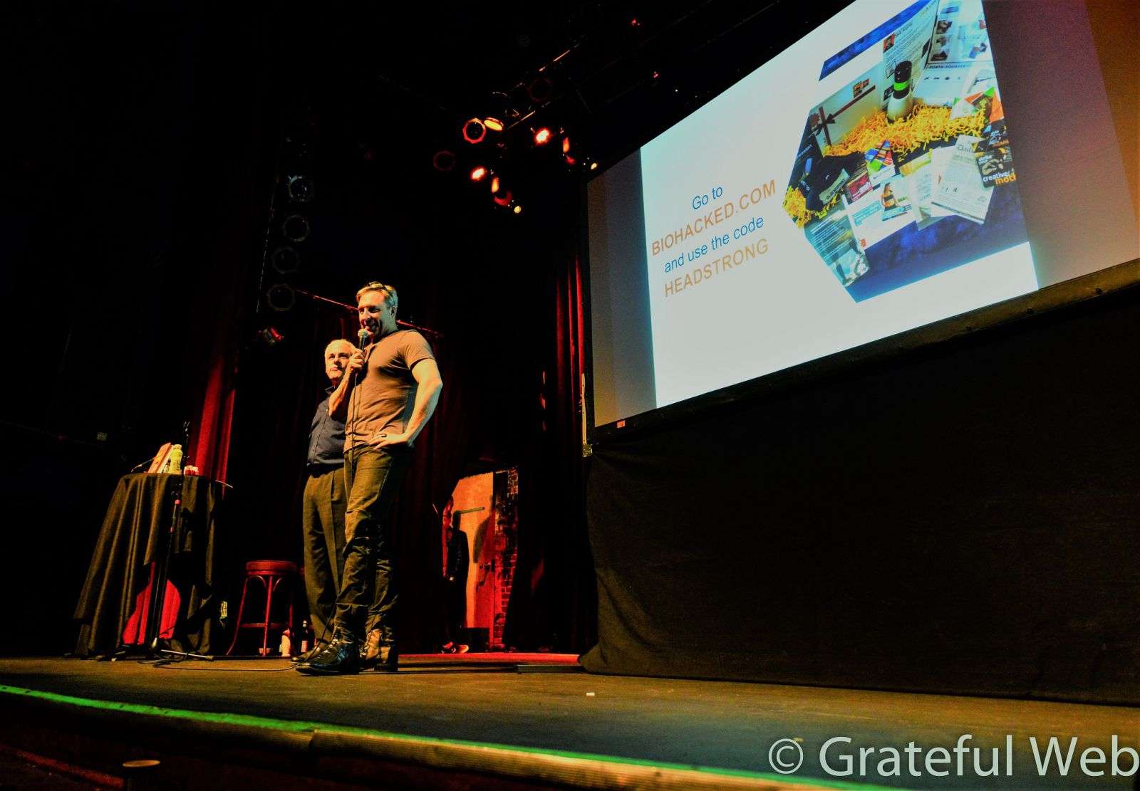 Dave speaking at the Gothic Theatre