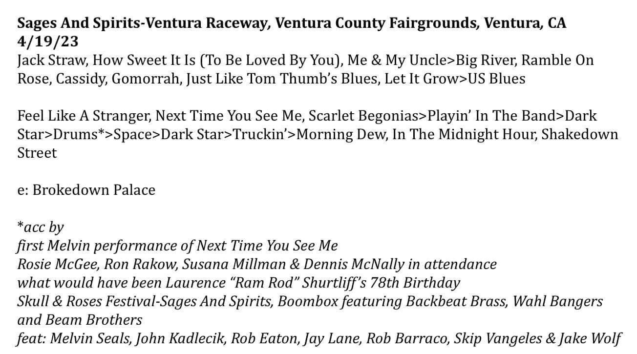 Skull & Roses -- Sages and Spirits setlist