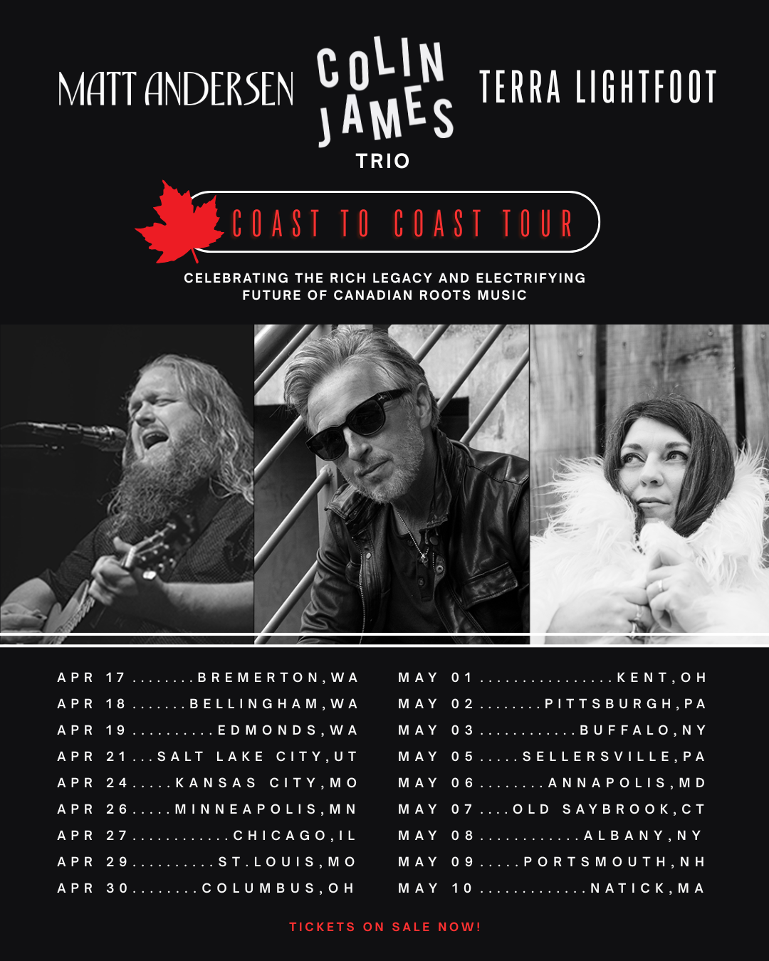 Colin James Coast to Coast Tour 2026 with Matt Andersen & Terra Lightfoot