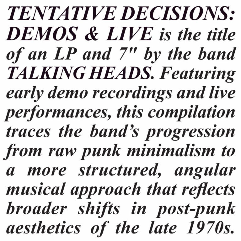 OUT NOW: Talking Heads 3CD Version of ‘Tentative Decisions: Demos & Live’