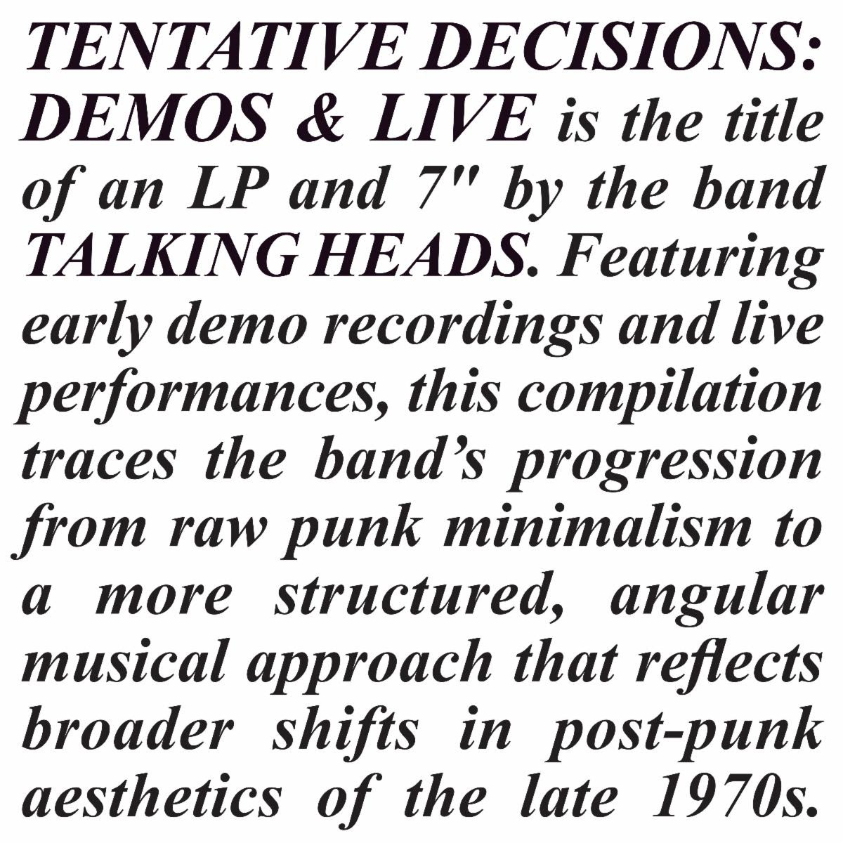 OUT NOW: Talking Heads 3CD Version of ‘Tentative Decisions: Demos & Live’