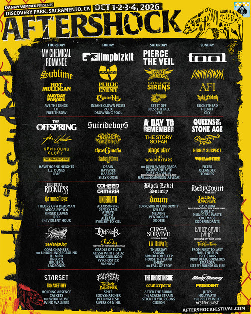 Aftershock 2026 Announces Massive Lineup with My Chemical Romance, TOOL, Limp Bizkit & Pierce The Veil