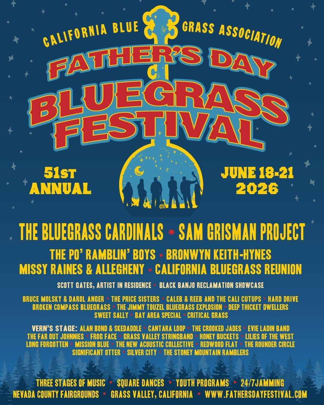 California Bluegrass Association Unveils Vern’s Stage Lineup, Events and Schedule for 51st Father’s Day Bluegrass Festival