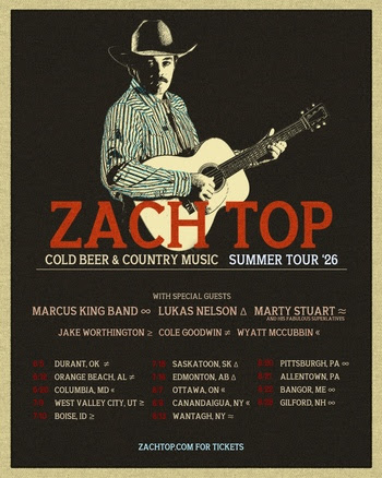 Zach Top Extends 2026 “Cold Beer & Country Music” Tour