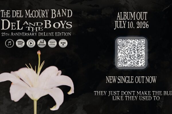 Promotional poster for The Del McCoury Band’s 25th Anniversary Deluxe Edition, album out July 10, 2026, with a QR code.