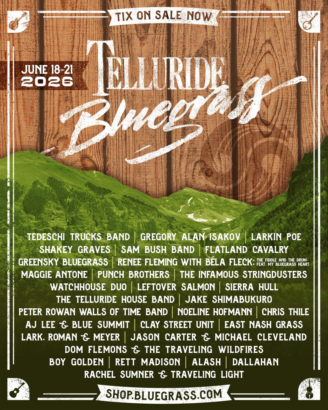 Telluride Bluegrass Festival Releases 2026 Daily Schedule