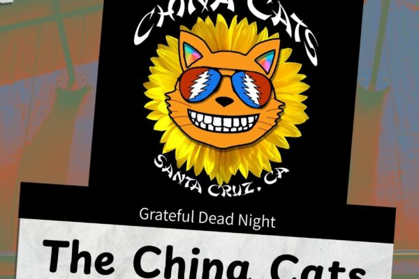 Collage concert poster for Ashkenaz with sunflower logo, The China Cats, and Grateful Dead Night; date Wed Jun 24, 2026.