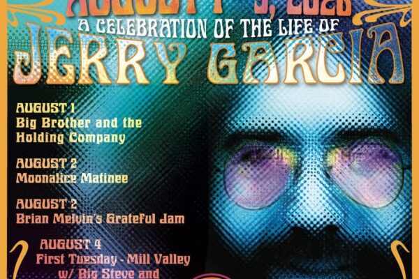 Vibrant poster advertising Days Between festival, Aug 1–9, 2025 at Sweetwater Music Hall, celebrating Jerry Garcia with daily lineup details.