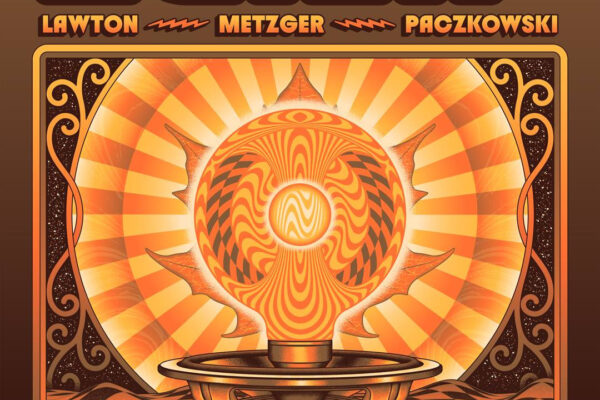 Poster for a retro-style rock tour with an orange sunburst orb and ornate border; lists dates and venues for Fall 2026, featuring the act LAMP (Lawton Metzger Paczkowski).